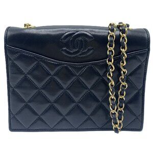 CHANEL Black Lambskin Leather Shoulder Bag